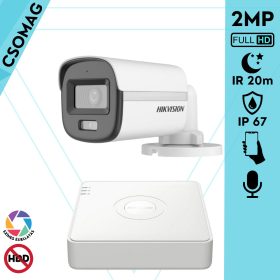   Hikvision 1 cső kamerás analóg megfigyelőrendszer 2MP biztonsági kamera, ColorVu Dual-light látható fény 20m, beépített mikrofonnal, kültéri