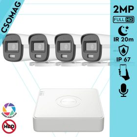   Hikvision 4 cső kamerás analóg megfigyelőrendszer 2MP biztonsági kamera, ColorVu Dual-light látható fény 20m, beépített mikrofonnal, kültéri