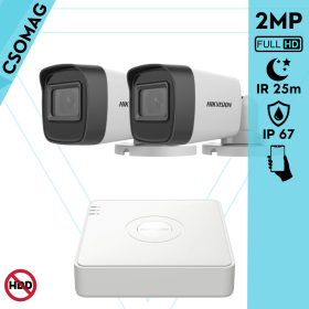   Hikvision 2 cső kamerás analóg megfigyelőrendszer 2MP biztonsági kamera, IR 25m, beltéri és kültéri