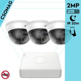   Hikvision 3 dome kamerás analóg megfigyelőrendszer 2MP biztonsági kamera, IR 20m, beltéri