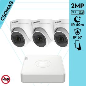   Hikvision 3 turret kamerás analóg megfigyelőrendszer 2MP biztonsági kamera, IR 40m, kültéri