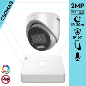   Hikvision 1 turret kamerás analóg megfigyelőrendszer 2MP biztonsági kamera, ColorVu Dual-light látható fény 20m, beépített mikrofonnal, kültéri