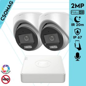   Hikvision 2 turret kamerás analóg megfigyelőrendszer 2MP biztonsági kamera, ColorVu Dual-light látható fény 20m, beépített mikrofonnal, kültéri