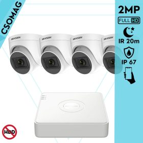   Hikvision 4 turret kamerás analóg megfigyelőrendszer 2MP biztonsági kamera, IR 20m, beltéri