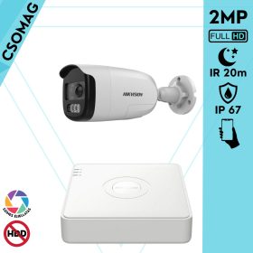   Hikvision 1 cső kamerás analóg megfigyelőrendszer 2MP biztonsági kamera, ColorVU, 2.8 mm fix objektív, megvilágítás távolság 20 m, kültéri