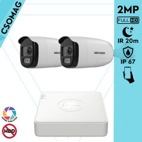   Hikvision 2 cső kamerás analóg megfigyelőrendszer 2MP biztonsági kamera, ColorVU, 2.8 mm fix objektív, megvilágítás távolság 20 m, kültéri
