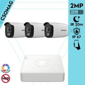   Hikvision 3 cső kamerás analóg megfigyelőrendszer 2MP biztonsági kamera, ColorVU, 2.8 mm fix objektív, megvilágítás távolság 20 m, kültéri