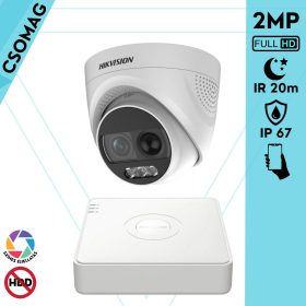   Hikvision 1 turret kamerás analóg megfigyelőrendszer 2MP biztonsági kamera, ColorVU, 2.8 mm fix objektív, megvilágítás távolság 20 m, kültéri
