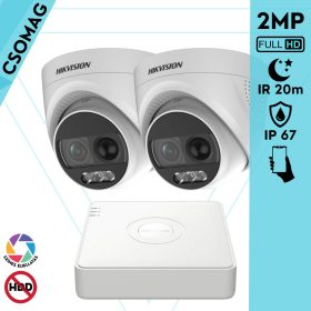   Hikvision 2 turret kamerás analóg megfigyelőrendszer 2MP biztonsági kamera, ColorVU, 2.8 mm fix objektív, megvilágítás távolság 20 m, kültéri