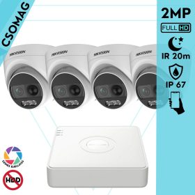   Hikvision 4 turret kamerás analóg megfigyelőrendszer 2MP biztonsági kamera, ColorVU, 2.8 mm fix objektív, megvilágítás távolság 20 m, kültéri