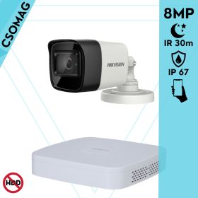   Hikvision 1 cső kamerás analóg megfigyelőrendszer 8 MP biztonsági kamera, 2.8 mm fix objektív, IR led 30 m, IP67, fém ház, kültéri
