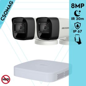   Hikvision 2 cső kamerás analóg megfigyelőrendszer 8 MP biztonsági kamera, 2.8 mm fix objektív, IR led 30 m, IP67, fém ház, kültéri