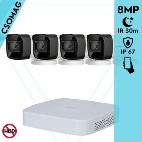   Hikvision 4 cső kamerás analóg megfigyelőrendszer 8 MP biztonsági kamera, 2.8 mm fix objektív, IR led 30 m, IP67, fém ház, kültéri
