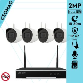   Hikvision 4 cső kamerás WIFI megfigyelőrendszer 2MP cső biztonsági kamera, 4.0 mm-es fix objektívvel, beépített WiFi antennával és mikrofonnal, microSD kártyafoglalat, infravörös éjjellátó, IR 30m, kültéri