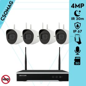   Hikvision 4 cső kamerás WIFI megfigyelőrendszer 4MP cső biztonsági kamera, 4.0 mm-es fix objektívvel, beépített WiFi antennával és mikrofonnal, microSD kártyafoglalat, infravörös éjjellátó, IR 30m, kültéri