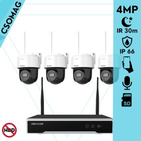   Hikvision 4 dóm kamerás WIFI megfigyelőrendszer 4MP dóm biztonsági kamera, 4.0 mm-es fix objektívvel, beépített WiFi antennával és mikrofonnal, microSD kártyafoglalat, infravörös éjjellátó, IR 30m, kültéri