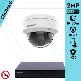   Hikvision 1 dome kamerás IP megfigyelőrendszer 2MP HD dome biztonsági kamera, 2.8 mm-es fix objektívvel, PoE, P2P, kültéri, fém ház, vandálbiztos