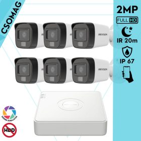   Hikvision 6 cső kamerás analóg megfigyelőrendszer 2MP biztonsági kamera, IR megvilágítás 20 m, fehér fény 20 m, kültéri