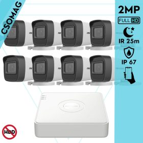   Hikvision 8 cső kamerás analóg megfigyelőrendszer 2MP biztonsági kamera, IR 25m, beltéri és kültéri