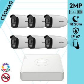   Hikvision 6 cső kamerás analóg megfigyelőrendszer 2MP biztonsági kamera, ColorVU, 2.8 mm fix objektív, megvilágítás távolság 20 m, kültéri
