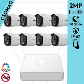   Hikvision 8 cső kamerás analóg megfigyelőrendszer 2MP biztonsági kamera, ColorVU, 2.8 mm fix objektív, megvilágítás távolság 20 m, kültéri