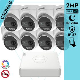   Hikvision 8 turret kamerás analóg megfigyelőrendszer 2MP biztonsági kamera, ColorVU, 2.8 mm fix objektív, megvilágítás távolság 20 m, kültéri