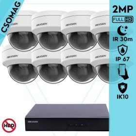   Hikvision 8 dome kamerás IP megfigyelőrendszer 2MP HD dome biztonsági kamera, 2.8 mm-es fix objektívvel, PoE, P2P, kültéri, fém ház, vandálbiztos