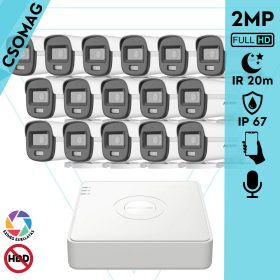   Hikvision 16 cső kamerás analóg megfigyelőrendszer 2MP biztonsági kamera, ColorVu Dual-light látható fény 20m, beépített mikrofonnal, kültéri