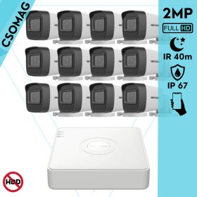   Hikvision 12 cső kamerás analóg megfigyelőrendszer 2MP biztonsági kamera, IR 40m, kültéri