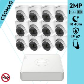   Hikvision 12 turret kamerás analóg megfigyelőrendszer 2MP biztonsági kamera, IR 40m, kültéri
