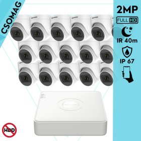   Hikvision 16 turret kamerás analóg megfigyelőrendszer 2MP biztonsági kamera, IR 40m, kültéri