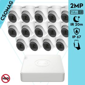   Hikvision 14 turret kamerás analóg megfigyelőrendszer 2MP biztonsági kamera, IR 20m, beltéri