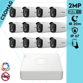  Hikvision 12 cső kamerás analóg megfigyelőrendszer 2MP biztonsági kamera, ColorVU, 2.8 mm fix objektív, megvilágítás távolság 20 m, kültéri