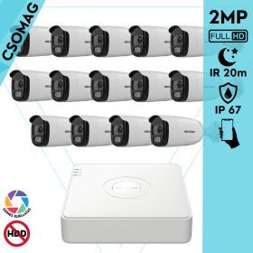   Hikvision 14 cső kamerás analóg megfigyelőrendszer 2MP biztonsági kamera, ColorVU, 2.8 mm fix objektív, megvilágítás távolság 20 m, kültéri