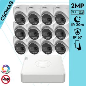   Hikvision 12 turret kamerás analóg megfigyelőrendszer 2MP biztonsági kamera, ColorVU, 2.8 mm fix objektív, megvilágítás távolság 20 m, kültéri