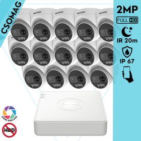   Hikvision 14 turret kamerás analóg megfigyelőrendszer 2MP biztonsági kamera, ColorVU, 2.8 mm fix objektív, megvilágítás távolság 20 m, kültéri