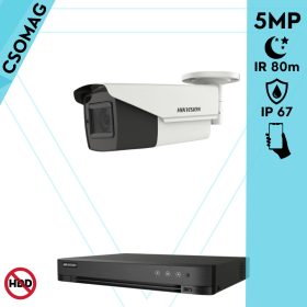   Hikvision 1 cső kamerás analóg megfigyelőrendszer 5 MP biztonsági kamera, IR led 80 m, 2.7 - 13.5 mm varifokális objektív, 4x motoros zoom, valós WDR, kültéri