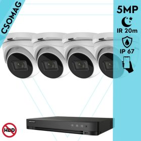   Hikvision 4 turret kamerás analóg megfigyelőrendszer 5 MP biztonsági kamera, 2.7 - 13.5 mm varifokális objektív, 4x motoros zoom, IR led, IP67, fém ház, kültéri