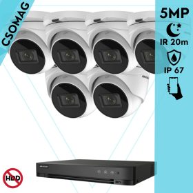   Hikvision 6 turret kamerás analóg megfigyelőrendszer 5 MP biztonsági kamera, 2.7 - 13.5 mm varifokális objektív, 4x motoros zoom, IR led, IP67, fém ház, kültéri
