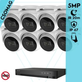   Hikvision 8 turret kamerás analóg megfigyelőrendszer 5 MP biztonsági kamera, 2.7 - 13.5 mm varifokális objektív, 4x motoros zoom, IR led, IP67, fém ház, kültéri