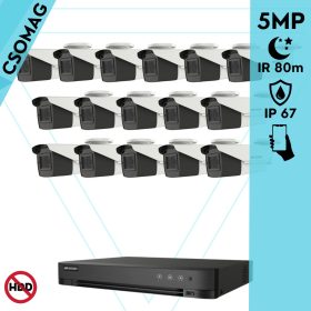   Hikvision 16 cső kamerás analóg megfigyelőrendszer 5 MP biztonsági kamera, IR led 80 m, 2.7 - 13.5 mm varifokális objektív, 4x motoros zoom, valós WDR, kültéri