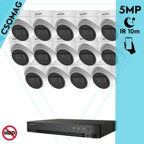   Hikvision 14 turret kamerás analóg megfigyelőrendszer 5 MP biztonsági kamera, 2.8 mm fix objektív, IR 10m, Digitális WDR, fém ház, beltéri