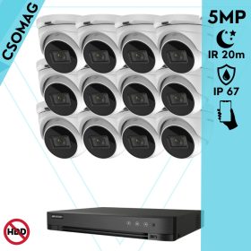   Hikvision 12 turret kamerás analóg megfigyelőrendszer 5 MP biztonsági kamera, 2.7 - 13.5 mm varifokális objektív, 4x motoros zoom, IR led, IP67, fém ház, kültéri