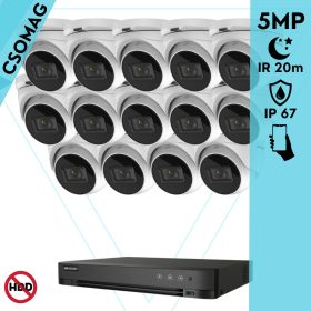   Hikvision 14 turret kamerás analóg megfigyelőrendszer 5 MP biztonsági kamera, 2.7 - 13.5 mm varifokális objektív, 4x motoros zoom, IR led, IP67, fém ház, kültéri