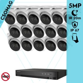   Hikvision 16 turret kamerás analóg megfigyelőrendszer 5 MP biztonsági kamera, 2.7 - 13.5 mm varifokális objektív, 4x motoros zoom, IR led, IP67, fém ház, kültéri