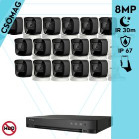   Hikvision 16 cső kamerás analóg megfigyelőrendszer 8 MP biztonsági kamera, 2.8 mm fix objektív, IR led 30 m, IP67, fém ház, kültéri
