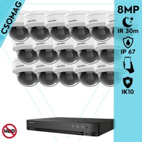   Hikvision 16 dome kamerás analóg megfigyelőrendszer 8 MP biztonsági kamera, 2.8 mm fix objektív, IK10 vandálbiztos, IR 30m, fém ház, kültéri