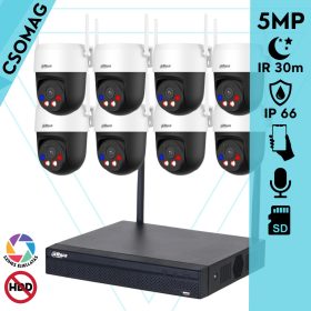   Dahua 8 dóm kamerás WIFI megfigyelőrendszer 5MP dóm biztonsági kamera, 4.0 mm-es fix objektívvel, beépített WiFi antennával és mikrofonnal, microSD kártyafoglalat, hibrid megvilágítással, megvilágítási távolság 30m, kültéri
