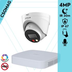   Dahua 1 turret kamerás IP megfigyelőrendszer 4MP HD turret biztonsági kamera, 2.8 mm-es fix objektívvel, PoE, beépített mikrofonnal, színes éjszakai kép, kültéri