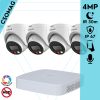 Dahua 4 turret kamerás IP megfigyelőrendszer 4MP HD turret biztonsági kamera, 2.8 mm-es fix objektívvel, PoE, beépített mikrofonnal, színes éjszakai kép, kültéri